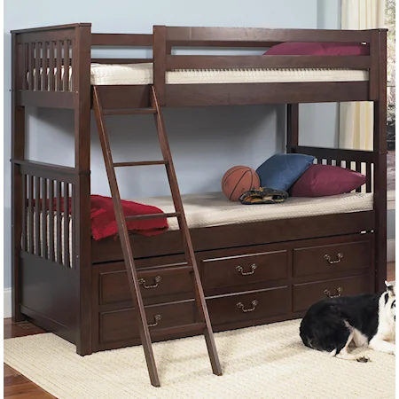 Twin-Size Bunk Bed with Underbed Trundle and Storage Drawers